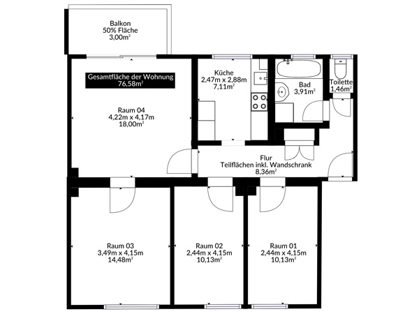 Grundriss einer 4-Zimmer-Wohnung
