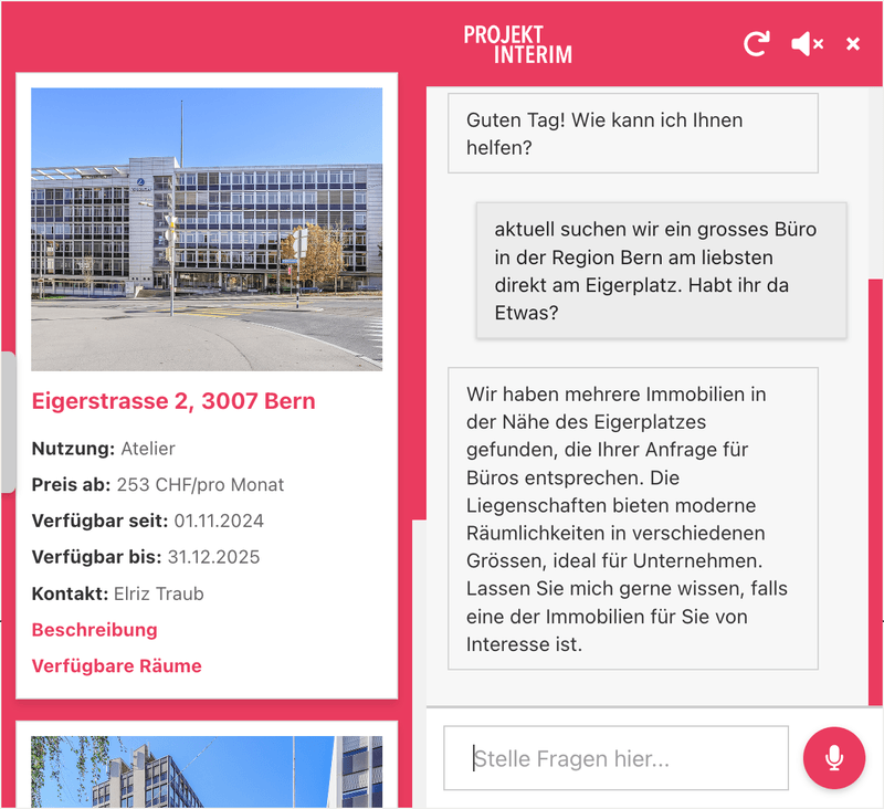 KI-Chatbot für temporäre Raumvermietung bei Projekt Interim